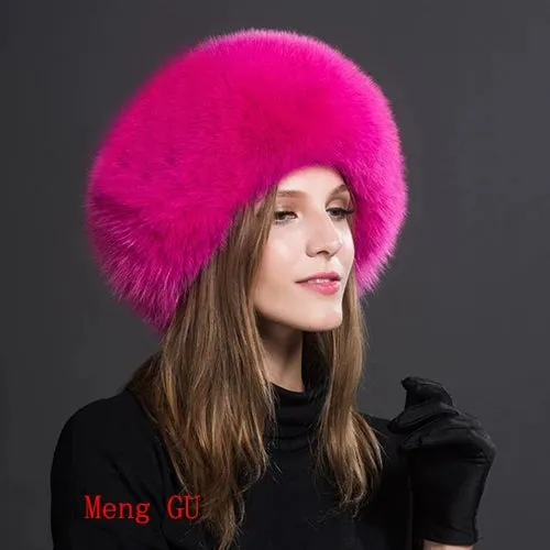 Luxurious 100% Natural Fox Fur Hat for Women – Cozy Winter Outdoor Skullies & Beanies
