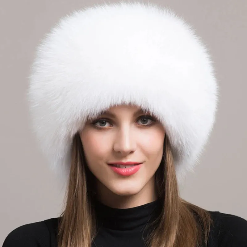 Luxurious 100% Natural Fox Fur Hat for Women – Cozy Winter Outdoor Skullies & Beanies