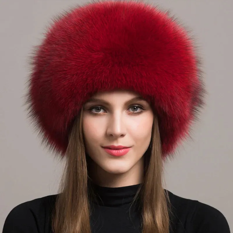 Luxurious 100% Natural Fox Fur Hat for Women – Cozy Winter Outdoor Skullies & Beanies