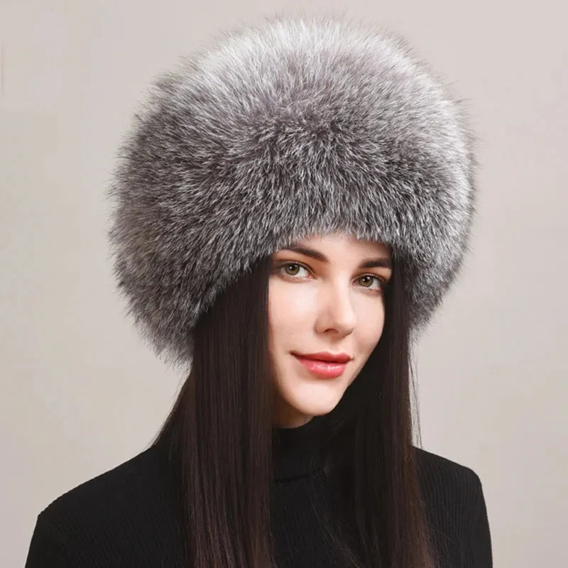 Luxurious 100% Natural Fox Fur Hat for Women – Cozy Winter Outdoor Skullies & Beanies