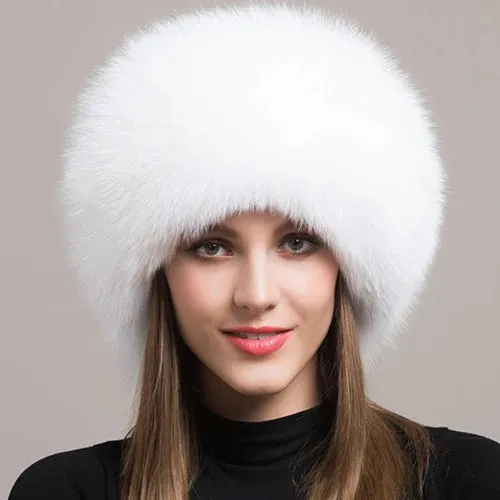 Luxurious 100% Natural Fox Fur Hat for Women – Cozy Winter Outdoor Skullies & Beanies