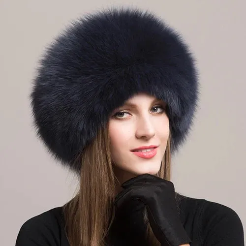 Luxurious 100% Natural Fox Fur Hat for Women – Cozy Winter Outdoor Skullies & Beanies