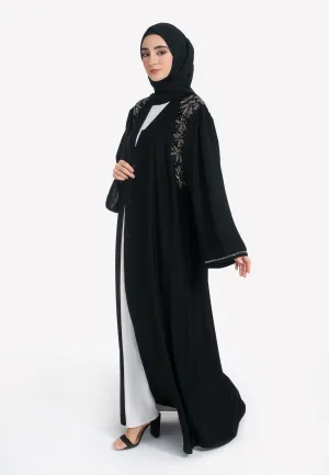 Luxury Black Crystal Embellished Open Abaya