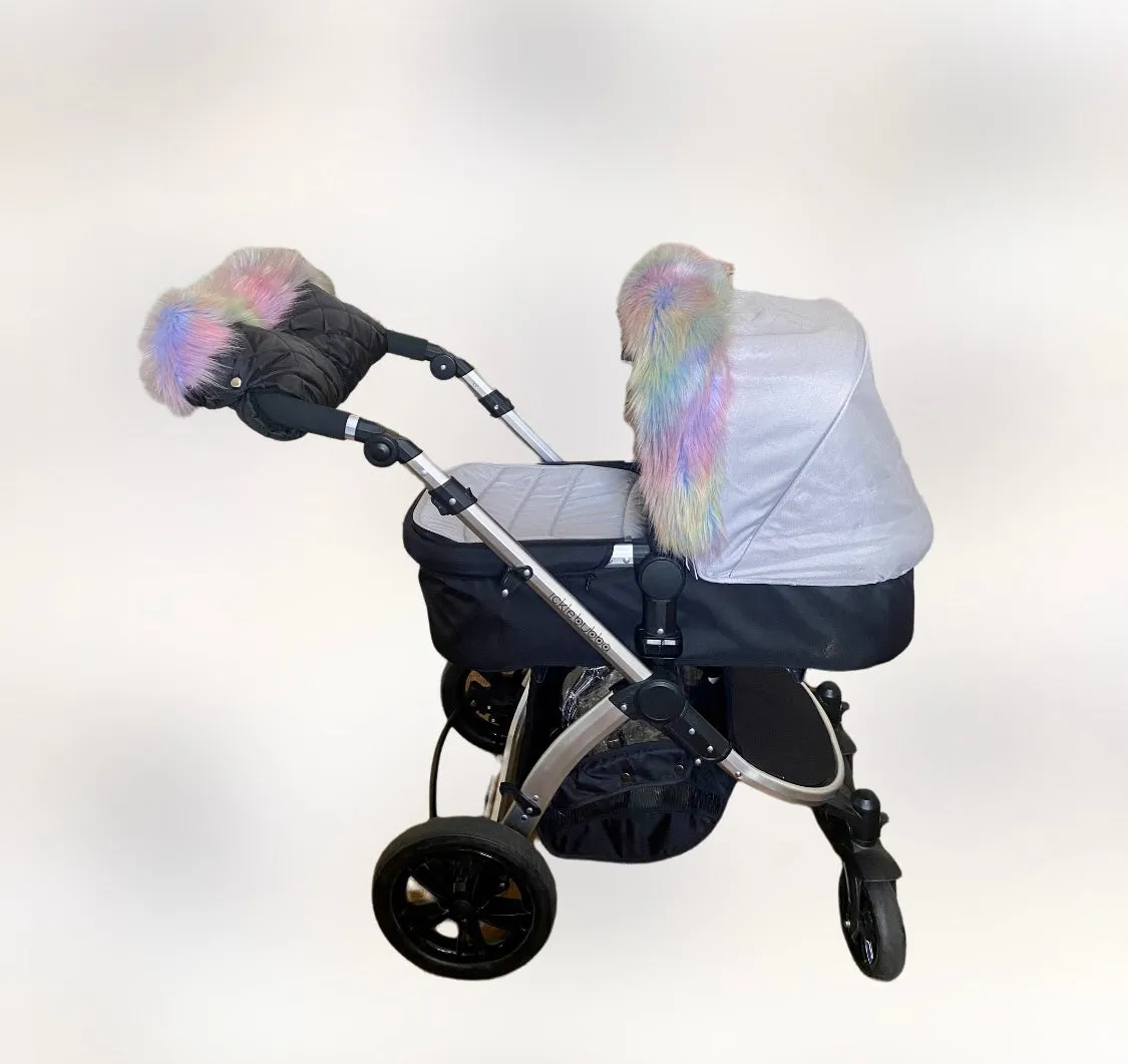 Luxury Faux Fur Pram Hood Trim/Handmuff - Sherbert