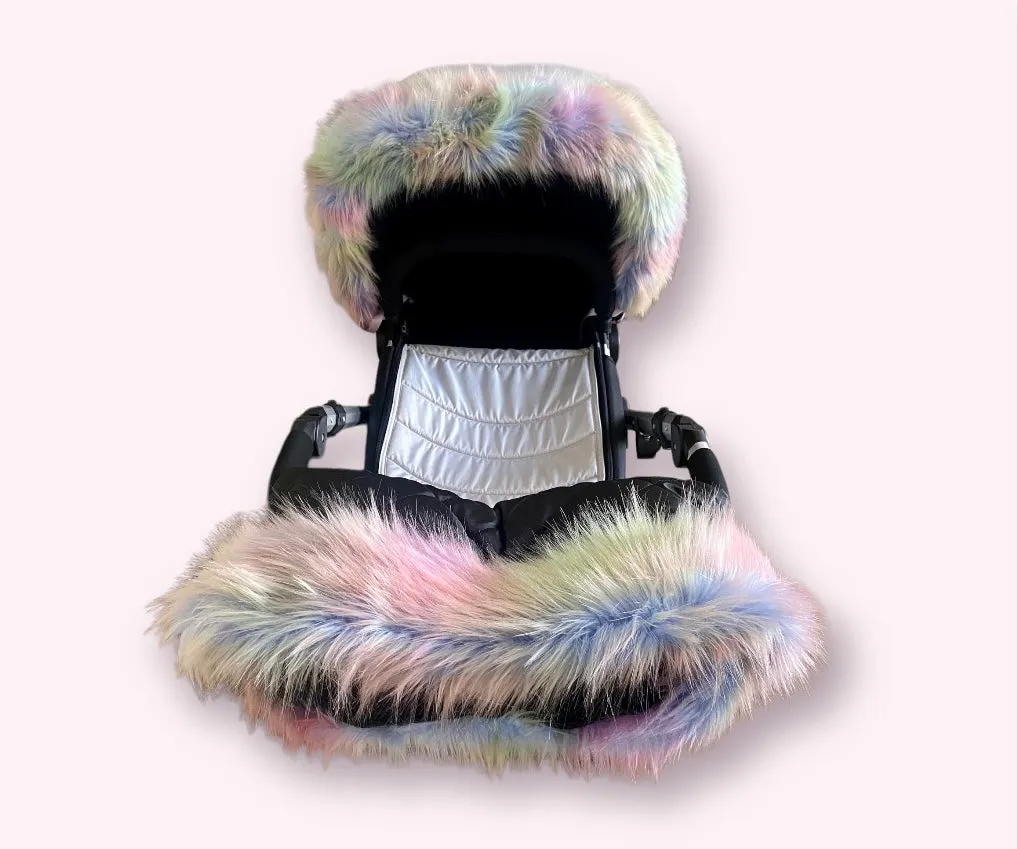 Luxury Faux Fur Pram Hood Trim/Handmuff - Sherbert
