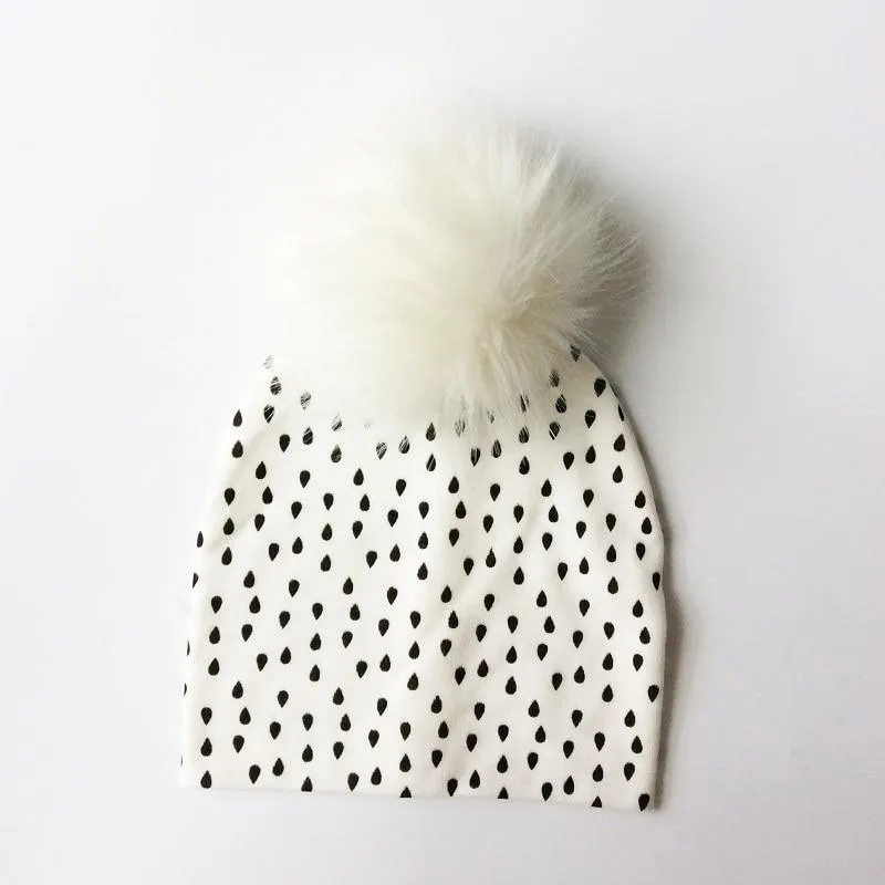 Luxury Modern Baby Hat Cotton Printing Hat With Pompon For Girls Autumn Winter Boys Caps Children Bonnet For Kids