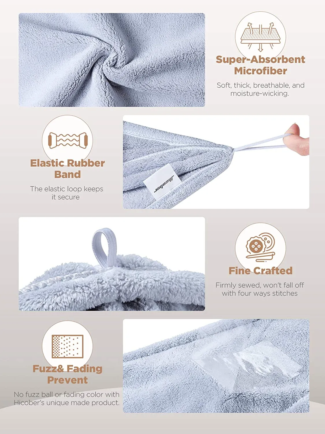 Microfiber Hair Towel,Hicober 3 Packs Hair Turbans for Wet Hair, Drying Hair Wrap Towels for Curly Hair Women Anti Frizz