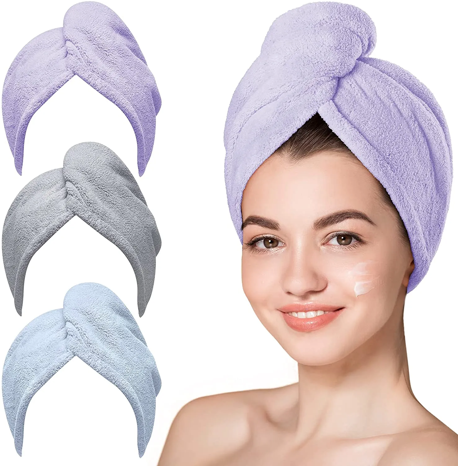 Microfiber Hair Towel,Hicober 3 Packs Hair Turbans for Wet Hair, Drying Hair Wrap Towels for Curly Hair Women Anti Frizz