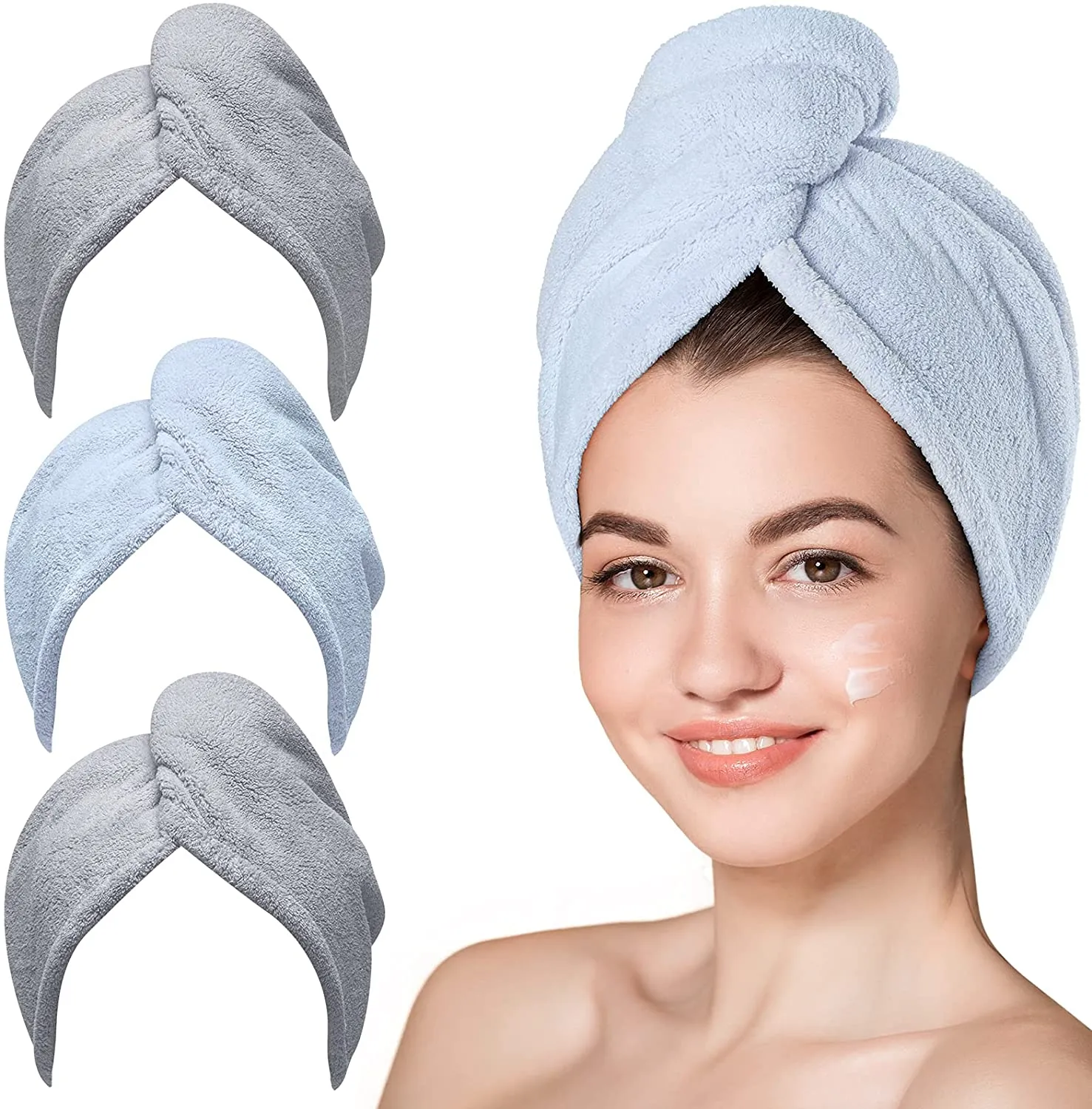 Microfiber Hair Towel,Hicober 3 Packs Hair Turbans for Wet Hair, Drying Hair Wrap Towels for Curly Hair Women Anti Frizz