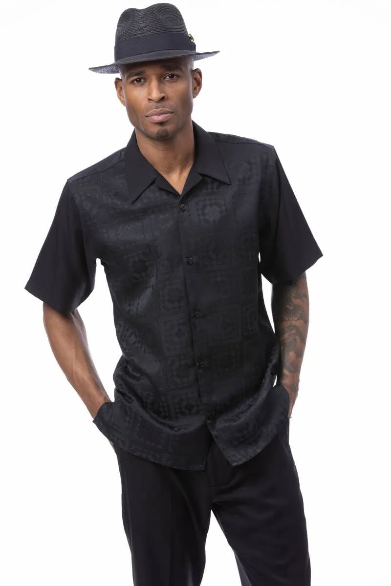 Montique Jet Set Classic in Black Men’s Tonal Check Walking Suit