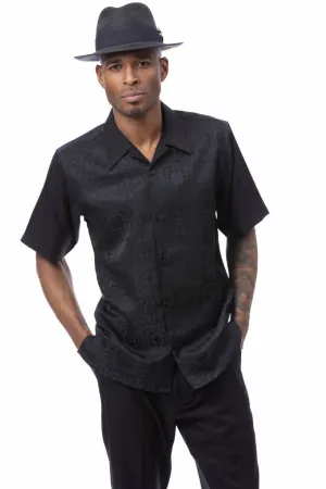 Montique Jet Set Classic in Black Men’s Tonal Check Walking Suit