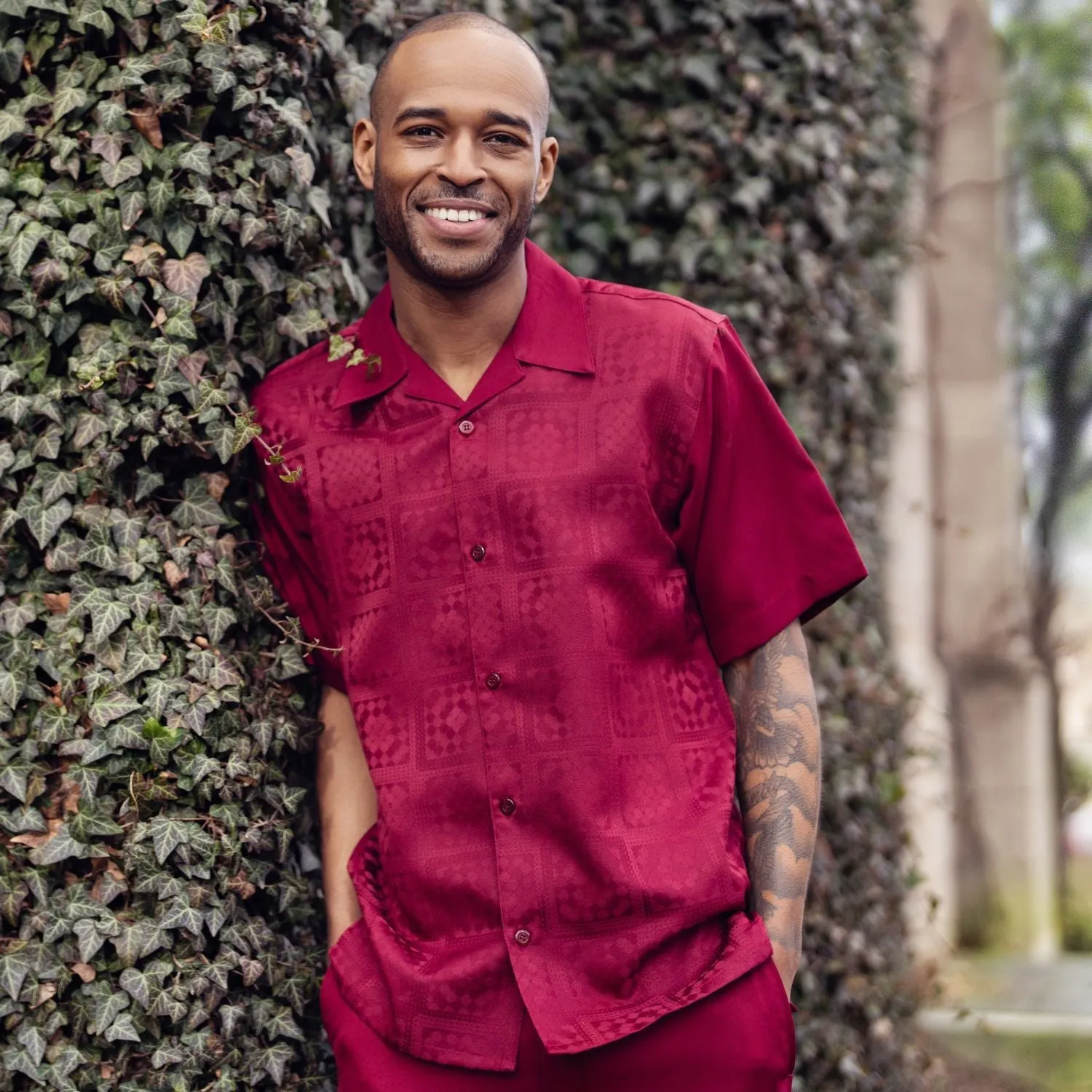 Montique Jet Set Classic in Burgundy Men’s Tonal Check Walking Suit