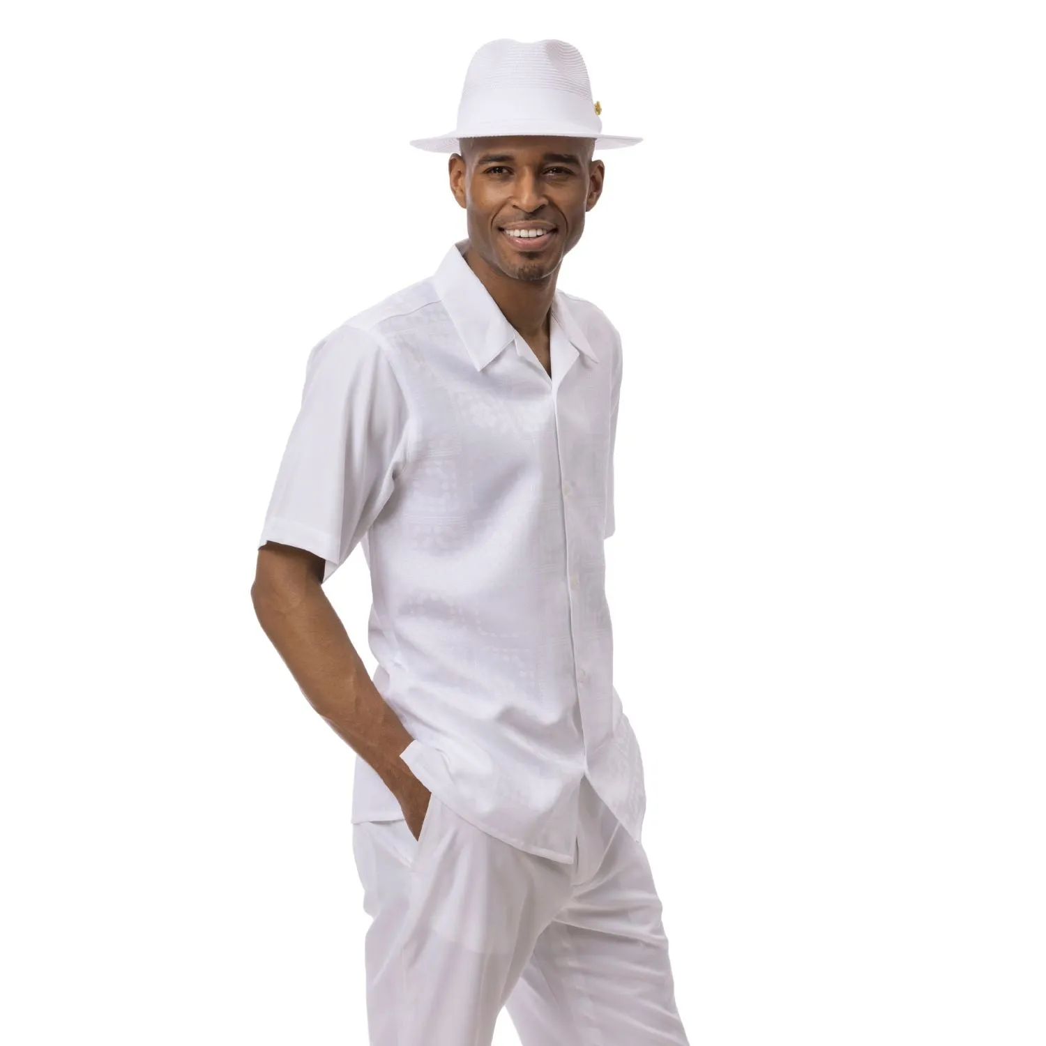 Montique Jet Set Classic in White Men’s Tonal Check Walking Suit
