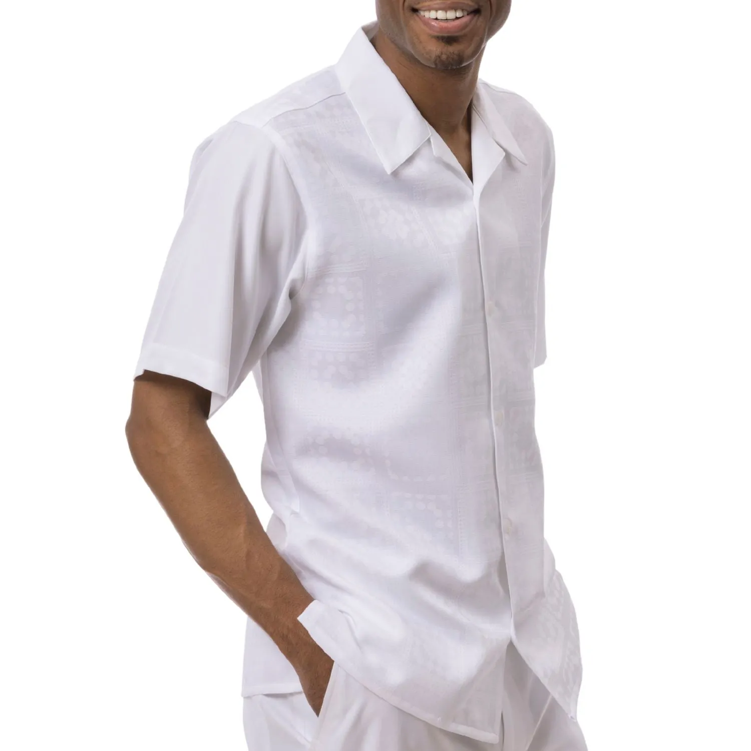 Montique Jet Set Classic in White Men’s Tonal Check Walking Suit