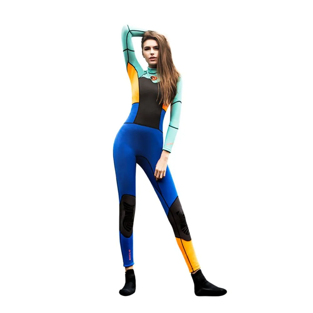 Navy Hibiscus Full Length Scuba Swimsuit 1.5mm Neoprene Swimwear for water adventures for Teens and Adults