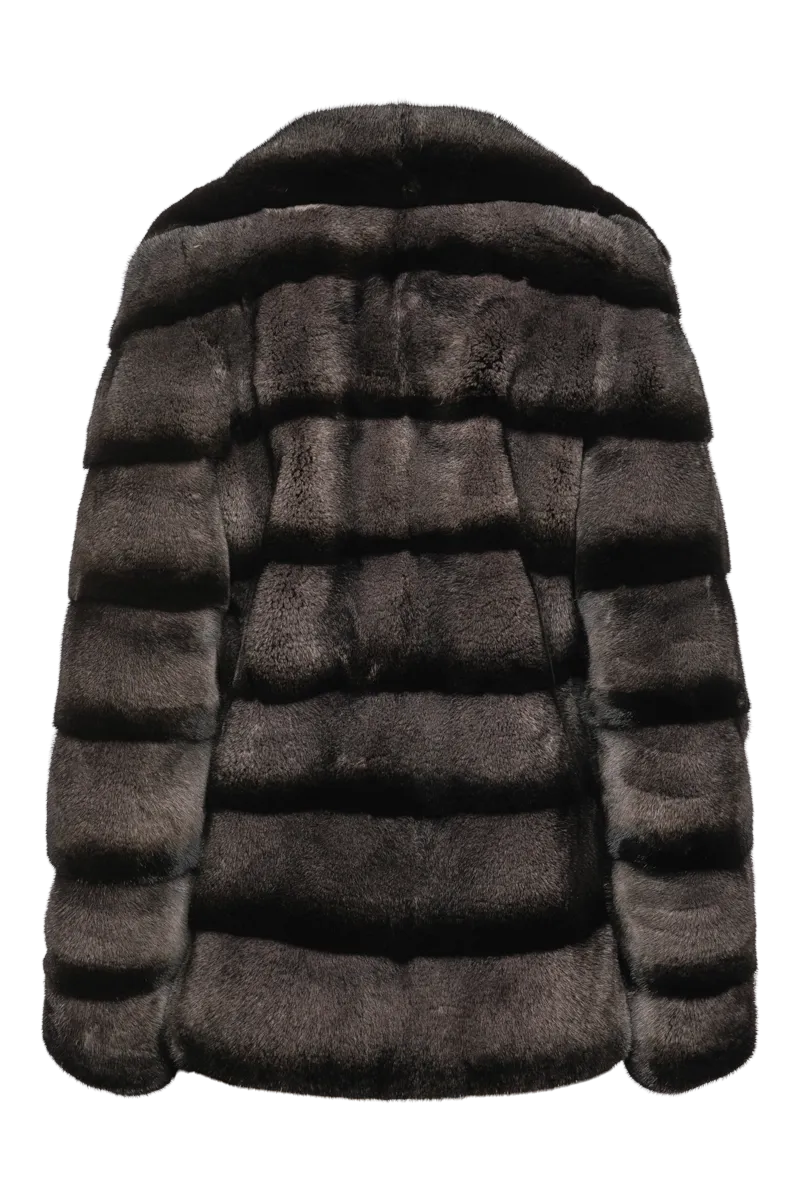 Nickel Gray Horizontal Mink Fur Jacket - Notch Collar