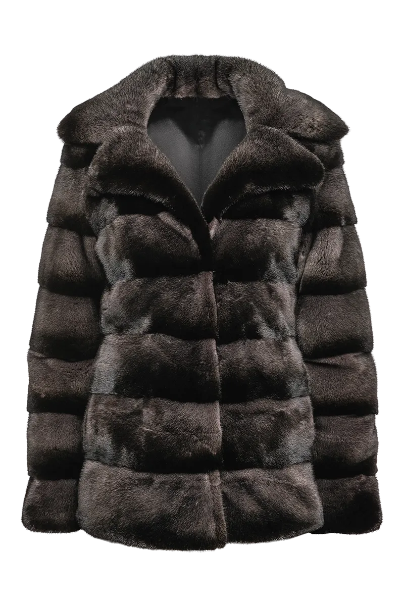 Nickel Gray Horizontal Mink Fur Jacket - Notch Collar
