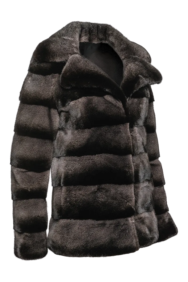Nickel Gray Horizontal Mink Fur Jacket - Notch Collar