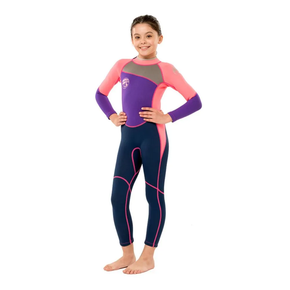 Pink Violet and black Full Length Scuba Swimsuit 2.5mm Neoprene Swimwear for water adventures for Kids and Teens