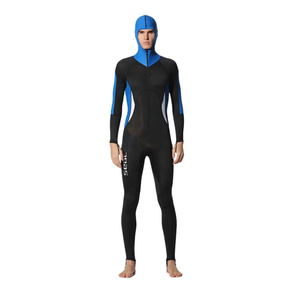 Royal Blue Black and White Full Length UPF 50   Hoodie style  Men's Swimwear for water adventures for Teens and Adults
