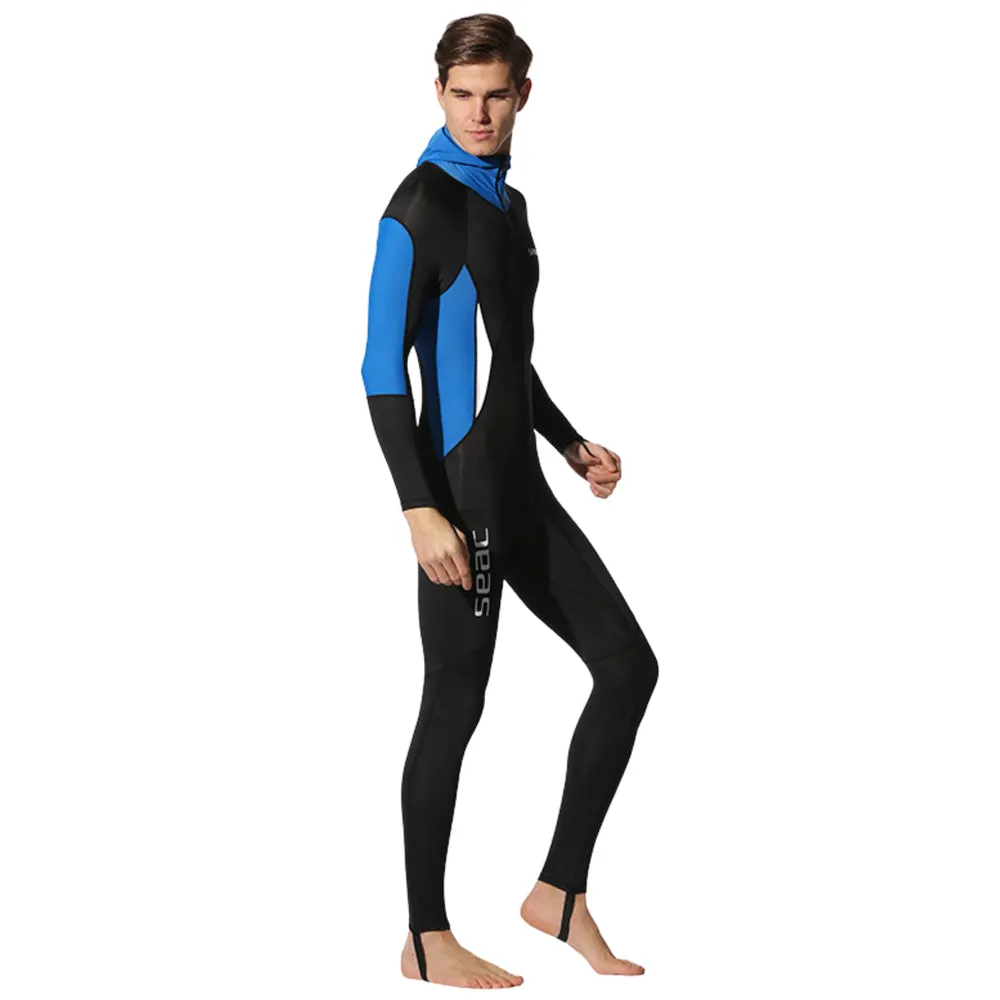 Royal Blue Black and White Full Length UPF 50   Hoodie style  Men's Swimwear for water adventures for Teens and Adults