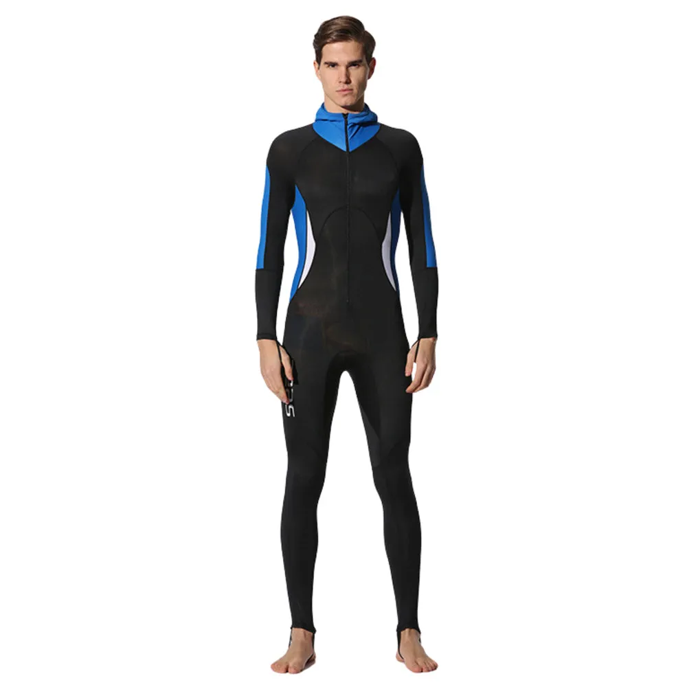 Royal Blue Black and White Full Length UPF 50   Hoodie style  Men's Swimwear for water adventures for Teens and Adults