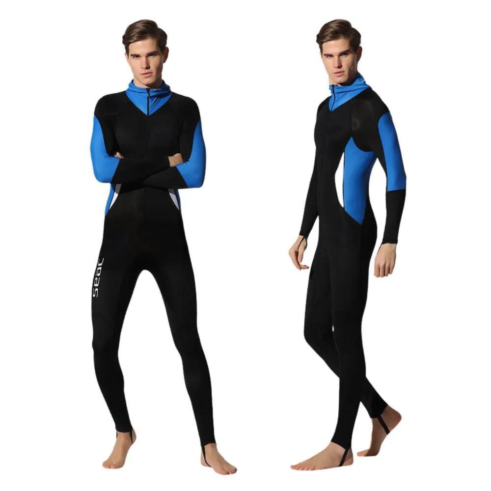 Royal Blue Black and White Full Length UPF 50   Hoodie style  Men's Swimwear for water adventures for Teens and Adults