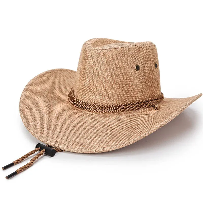 Summer Men Hat Breathable Western Cowboy Sunscreen Cap British Style Men Linen Solid Color Retro Casual Lightweight Hat