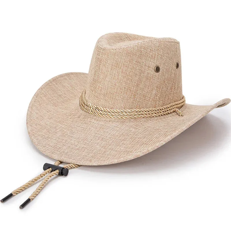Summer Men Hat Breathable Western Cowboy Sunscreen Cap British Style Men Linen Solid Color Retro Casual Lightweight Hat