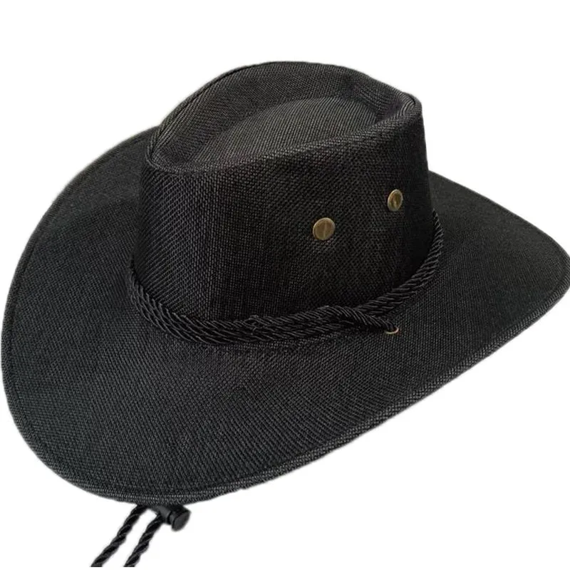 Summer Men Hat Breathable Western Cowboy Sunscreen Cap British Style Men Linen Solid Color Retro Casual Lightweight Hat