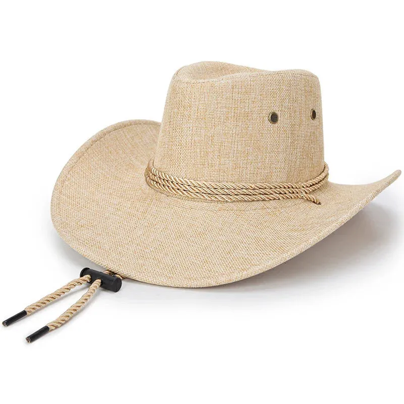 Summer Men Hat Breathable Western Cowboy Sunscreen Cap British Style Men Linen Solid Color Retro Casual Lightweight Hat