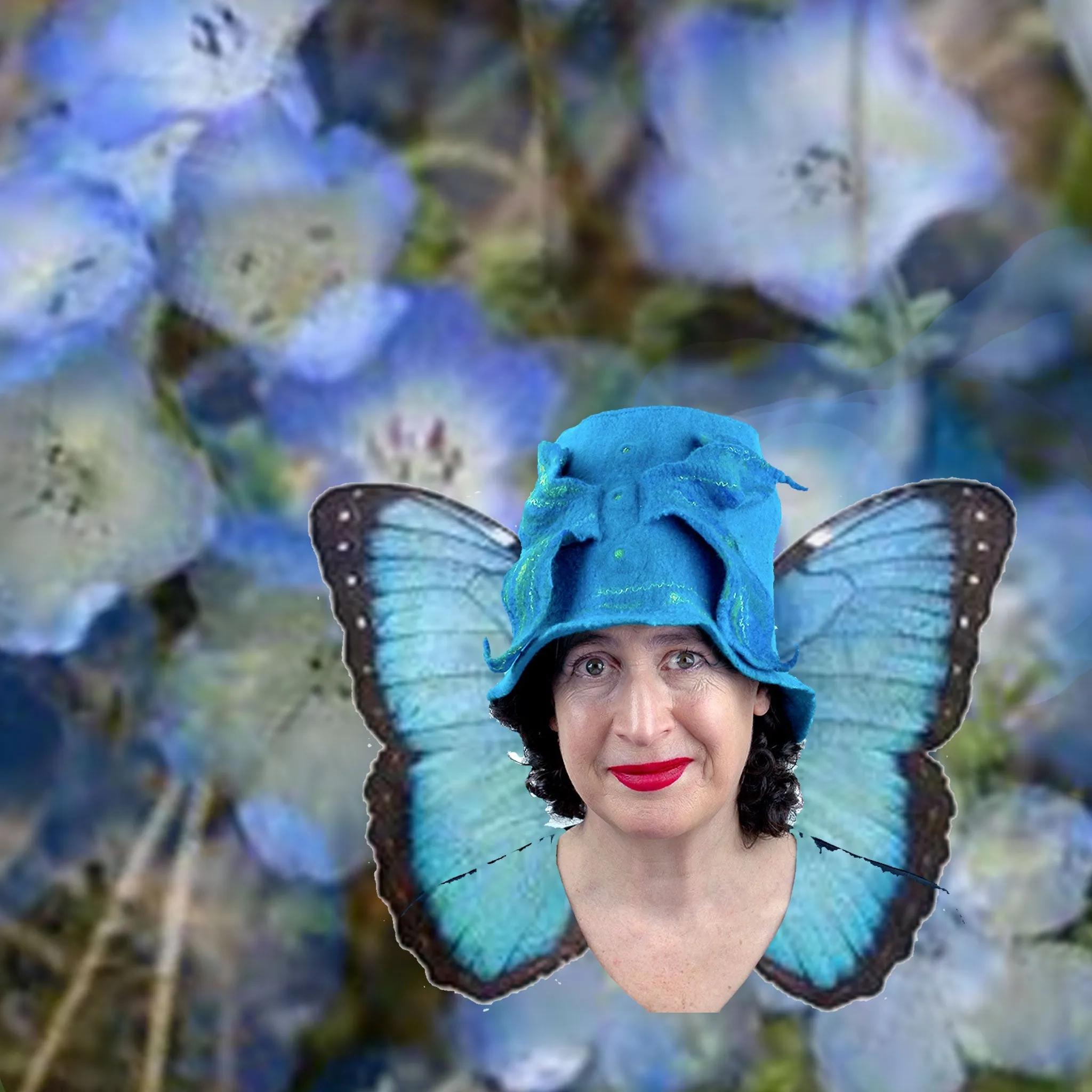 Turquoise Blue Felted Bucket Hat with Wings