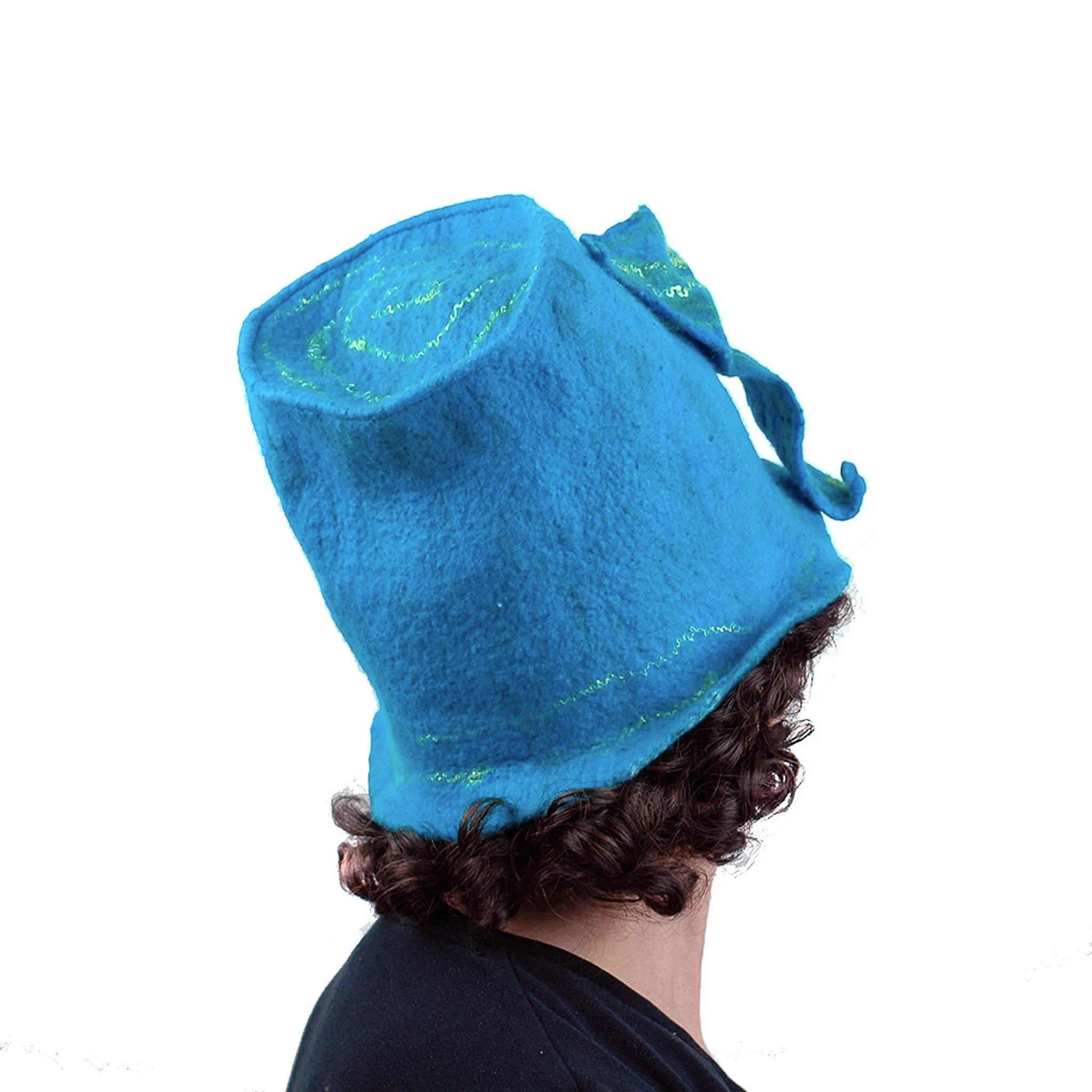Turquoise Blue Felted Bucket Hat with Wings