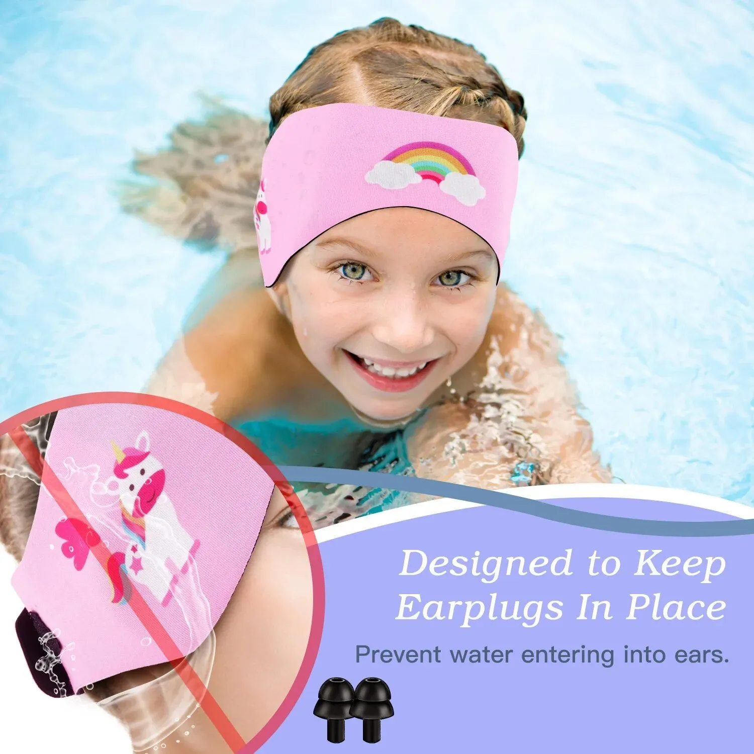 Waterproof Swimming Headband for Kids Adjustable Keep Water out Ear Protection Band for Bathing Swimming Diving Ear Band