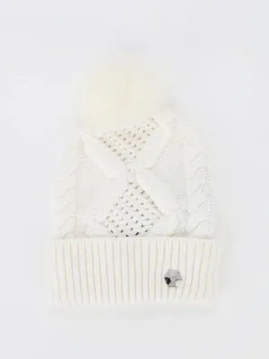 White Ribbed Pom Pom Beanie
