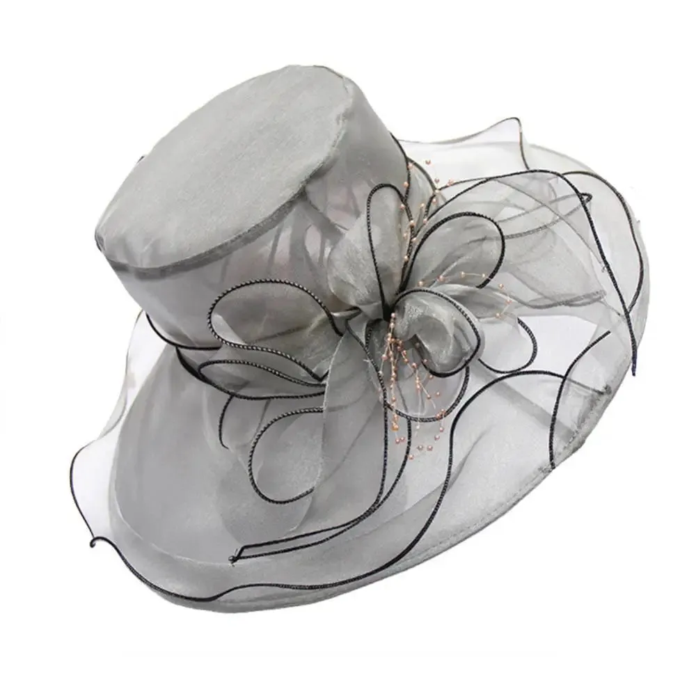 Women Foldable Hat Floral Organza Church Kentucky Lady Tea Party Sun Hat Elegant Fascinator Hats for Womens Wedding Ceremony Hat