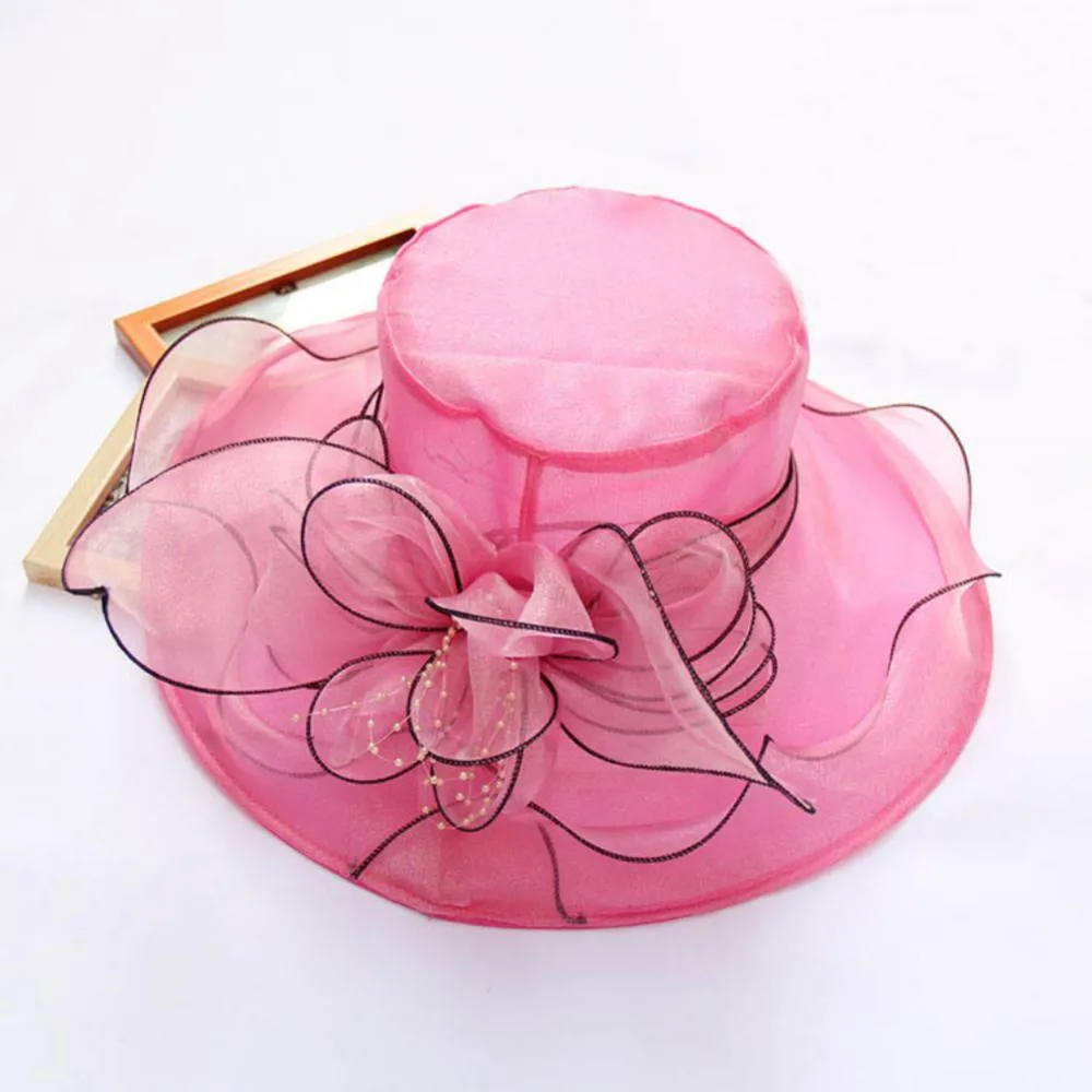 Women Foldable Hat Floral Organza Church Kentucky Lady Tea Party Sun Hat Elegant Fascinator Hats for Womens Wedding Ceremony Hat
