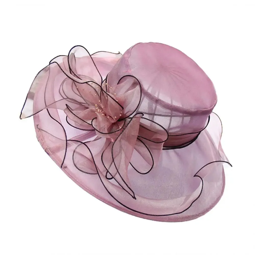 Women Foldable Hat Floral Organza Church Kentucky Lady Tea Party Sun Hat Elegant Fascinator Hats for Womens Wedding Ceremony Hat