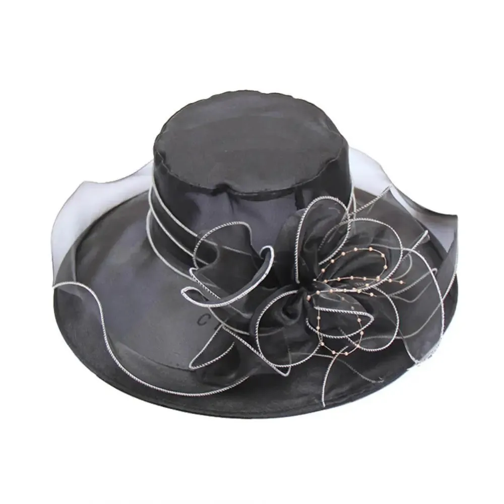 Women Foldable Hat Floral Organza Church Kentucky Lady Tea Party Sun Hat Elegant Fascinator Hats for Womens Wedding Ceremony Hat