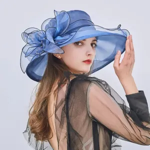 Women Foldable Hat Floral Organza Church Kentucky Lady Tea Party Sun Hat Elegant Fascinator Hats for Womens Wedding Ceremony Hat