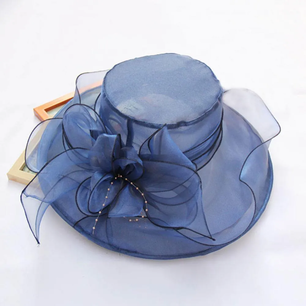Women Foldable Hat Floral Organza Church Kentucky Lady Tea Party Sun Hat Elegant Fascinator Hats for Womens Wedding Ceremony Hat