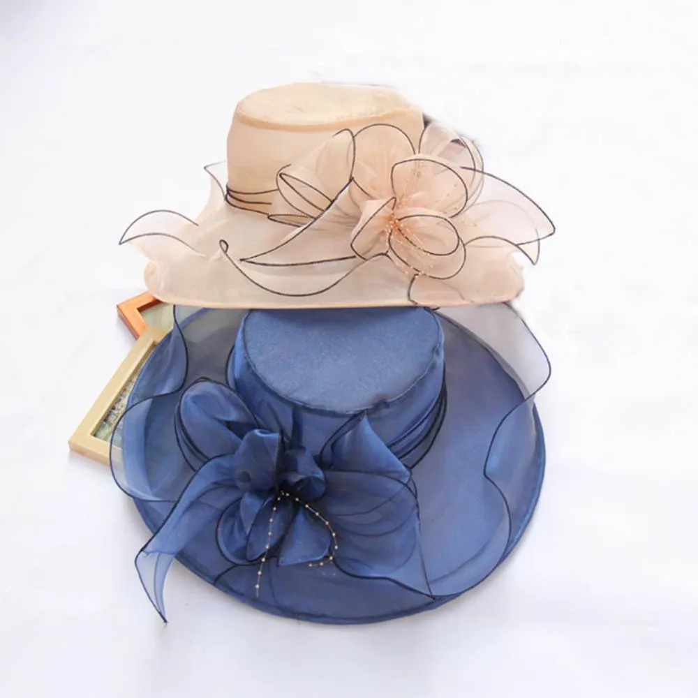 Women Foldable Hat Floral Organza Church Kentucky Lady Tea Party Sun Hat Elegant Fascinator Hats for Womens Wedding Ceremony Hat
