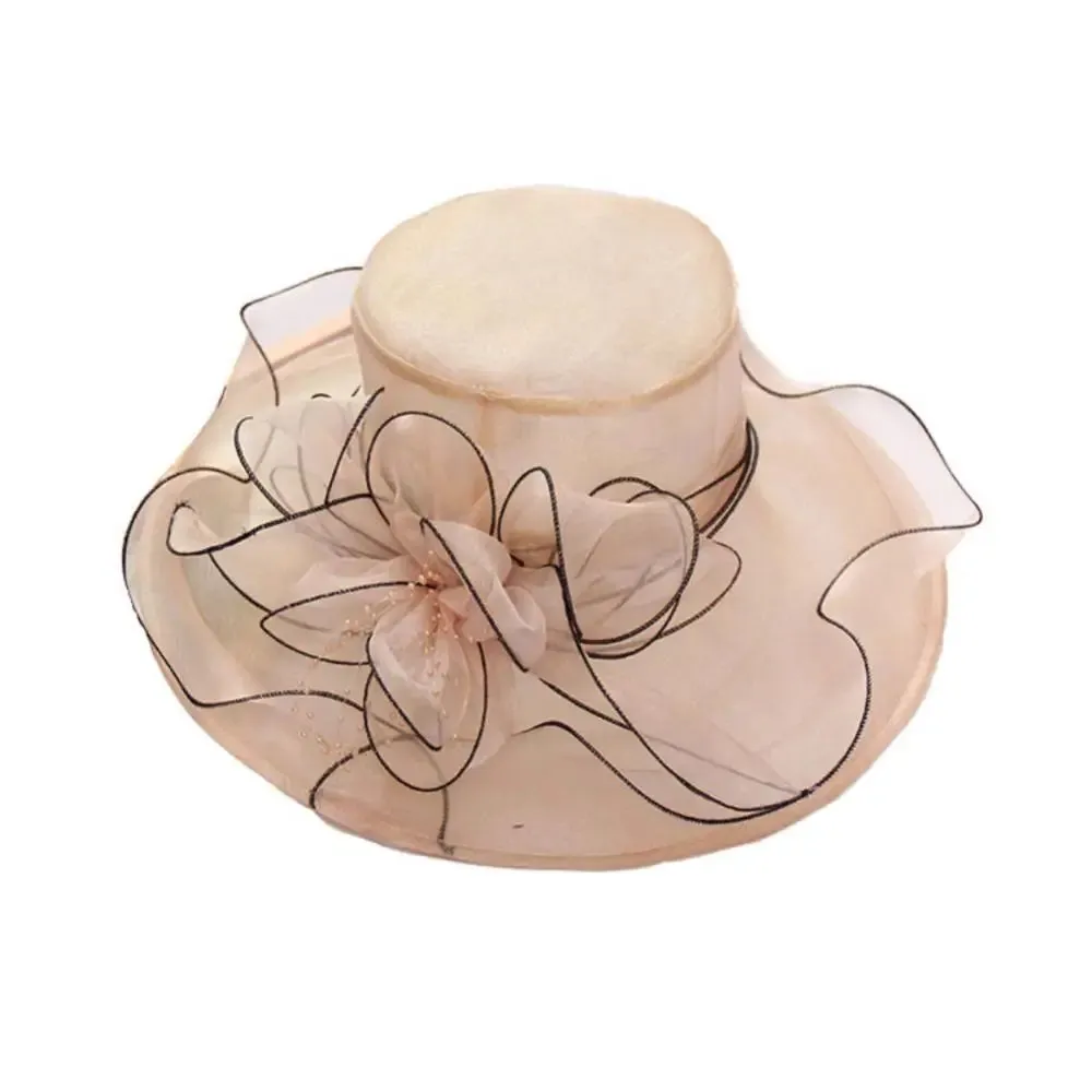 Women Foldable Hat Floral Organza Church Kentucky Lady Tea Party Sun Hat Elegant Fascinator Hats for Womens Wedding Ceremony Hat