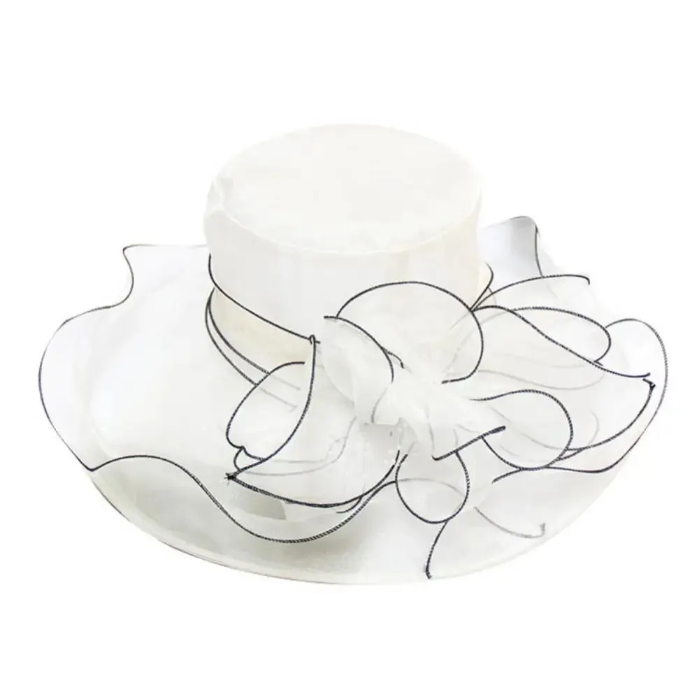 Women Foldable Hat Floral Organza Church Kentucky Lady Tea Party Sun Hat Elegant Fascinator Hats for Womens Wedding Ceremony Hat