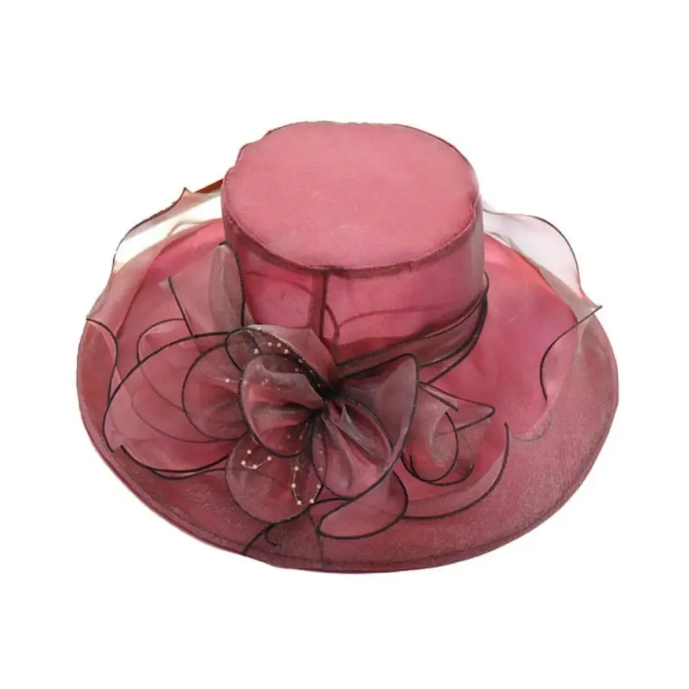 Women Foldable Hat Floral Organza Church Kentucky Lady Tea Party Sun Hat Elegant Fascinator Hats for Womens Wedding Ceremony Hat