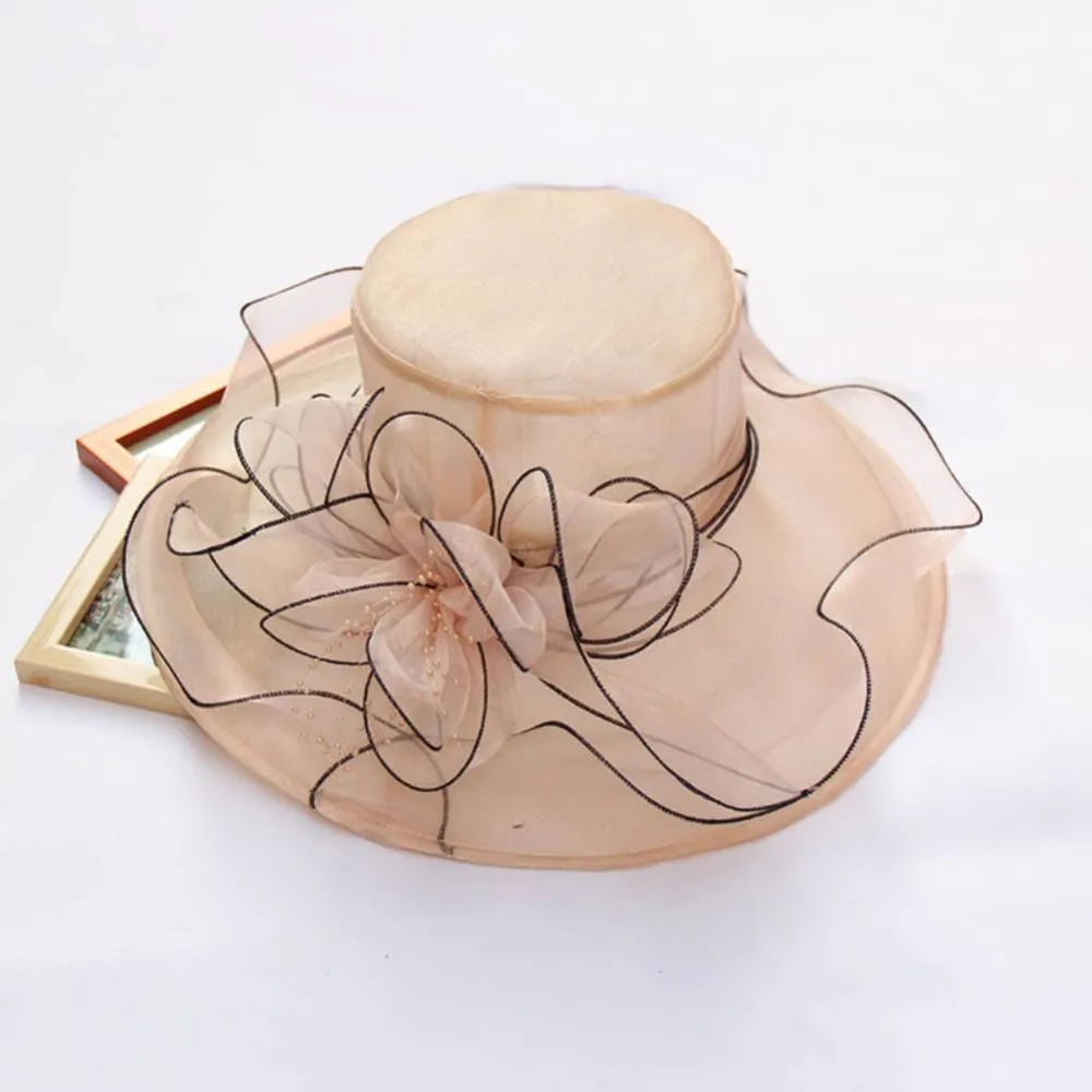 Women Foldable Hat Floral Organza Church Kentucky Lady Tea Party Sun Hat Elegant Fascinator Hats for Womens Wedding Ceremony Hat