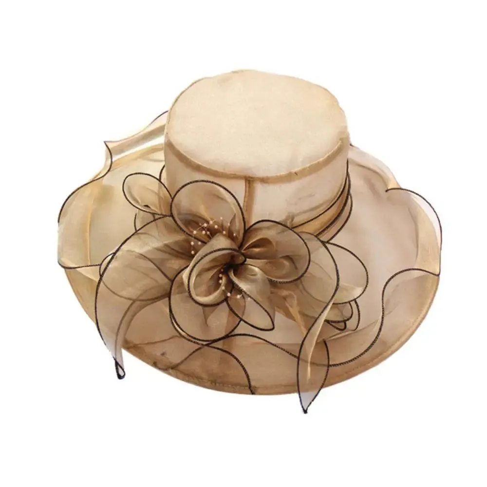 Women Foldable Hat Floral Organza Church Kentucky Lady Tea Party Sun Hat Elegant Fascinator Hats for Womens Wedding Ceremony Hat