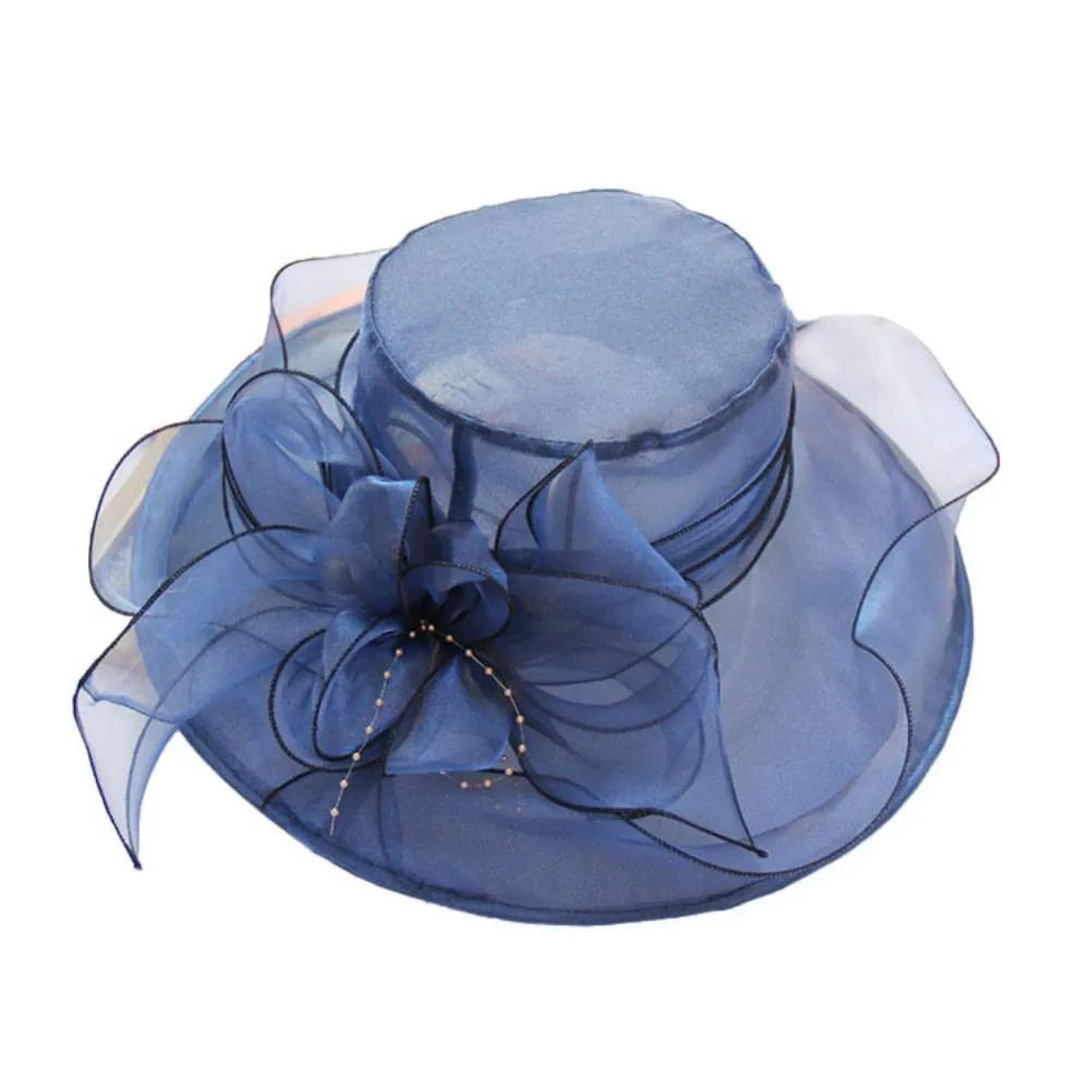 Women Foldable Hat Floral Organza Church Kentucky Lady Tea Party Sun Hat Elegant Fascinator Hats for Womens Wedding Ceremony Hat