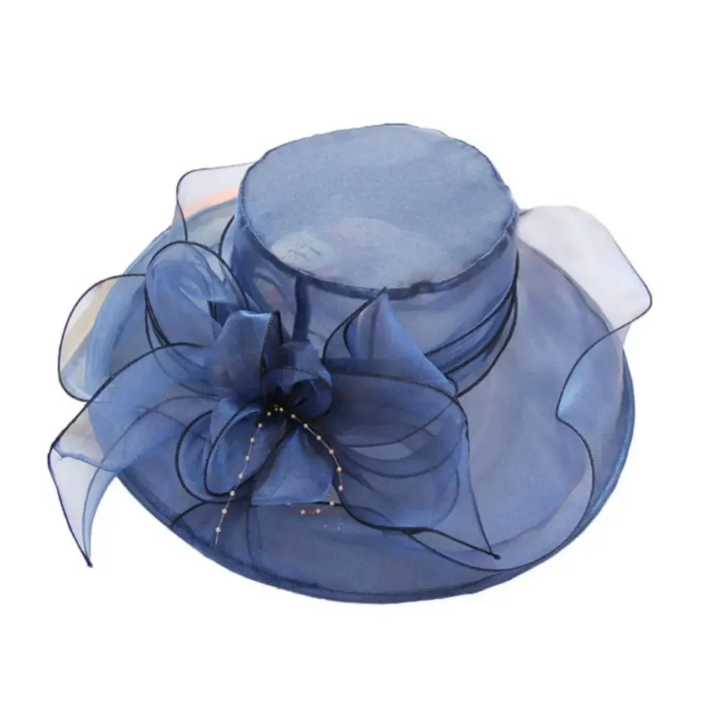 Women Foldable Hat Floral Organza Church Kentucky Lady Tea Party Sun Hat Elegant Fascinator Hats for Womens Wedding Ceremony Hat
