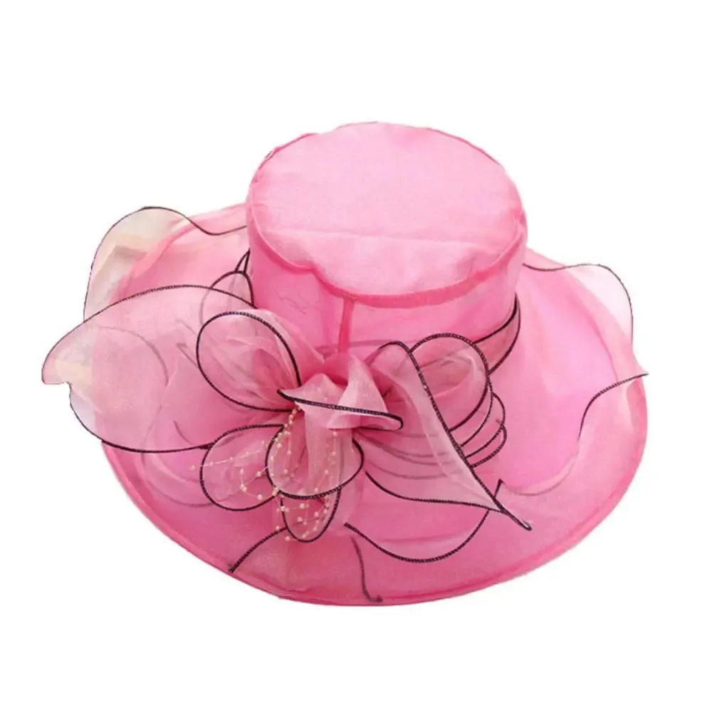 Women Foldable Hat Floral Organza Church Kentucky Lady Tea Party Sun Hat Elegant Fascinator Hats for Womens Wedding Ceremony Hat